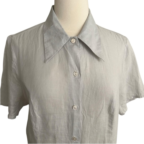 BARCELINO by Cellini Light Gray Linen Button-Up Shirt Minimalist Old Money 8 - Picture 2 of 14